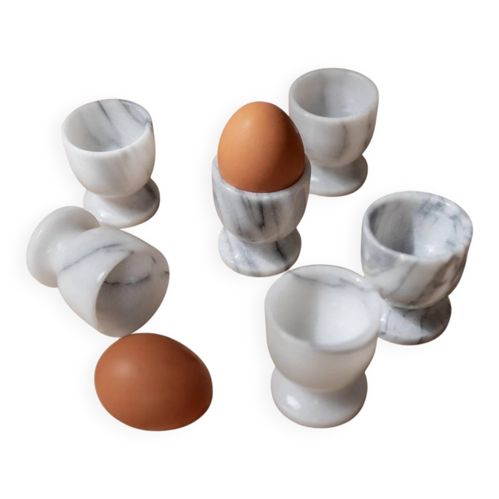 Ensemble de 6 coquetiers en marbre vintage gris et blanc – Sculptés à la main, vaisselle italienne des années 50