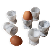 Vintage Marble Egg Cups Set of 6 in Grey and White Marble – Handcarved, Mid-Century Italy Tableware