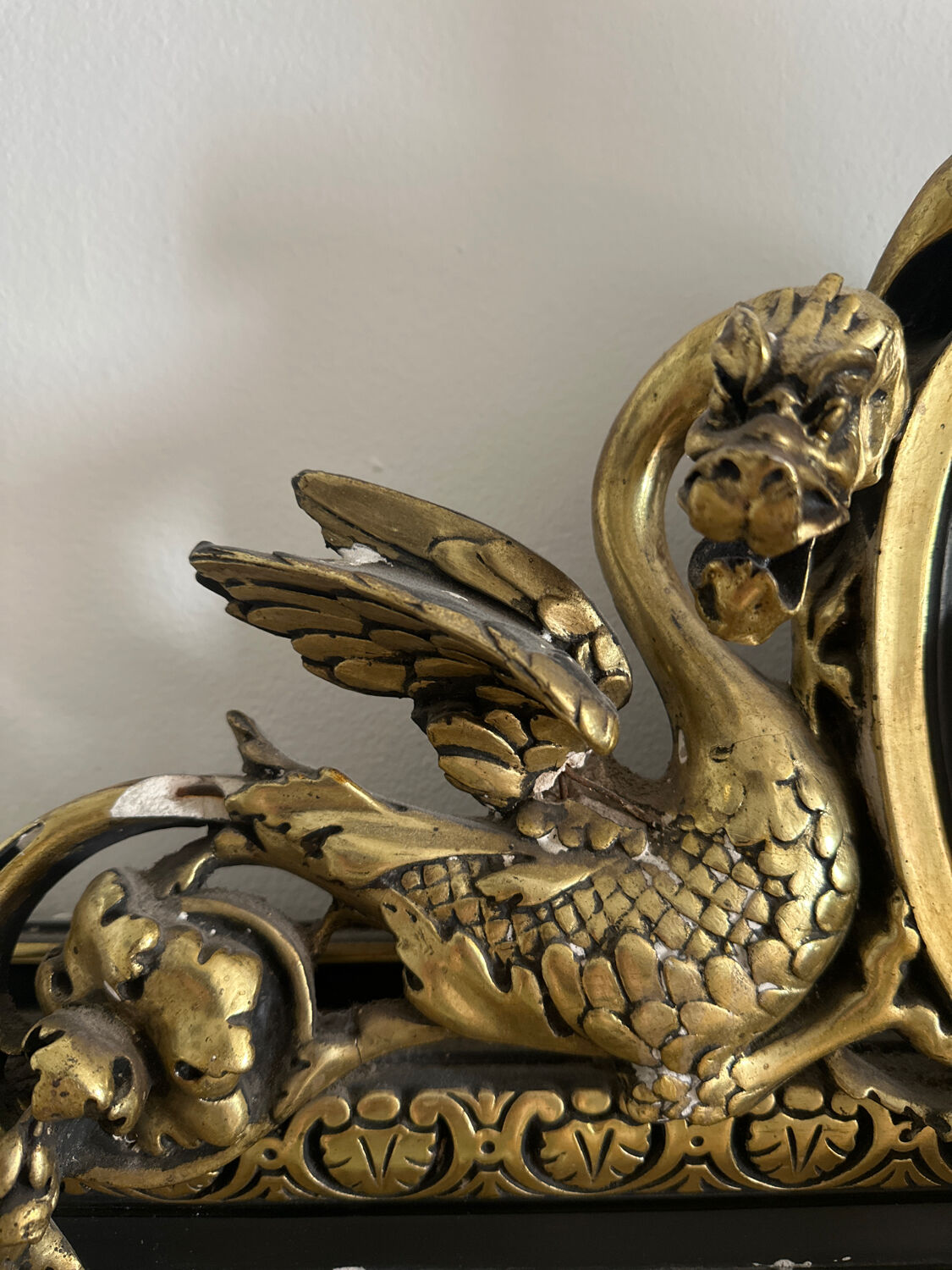 Dragon mirror black and gold plaster
