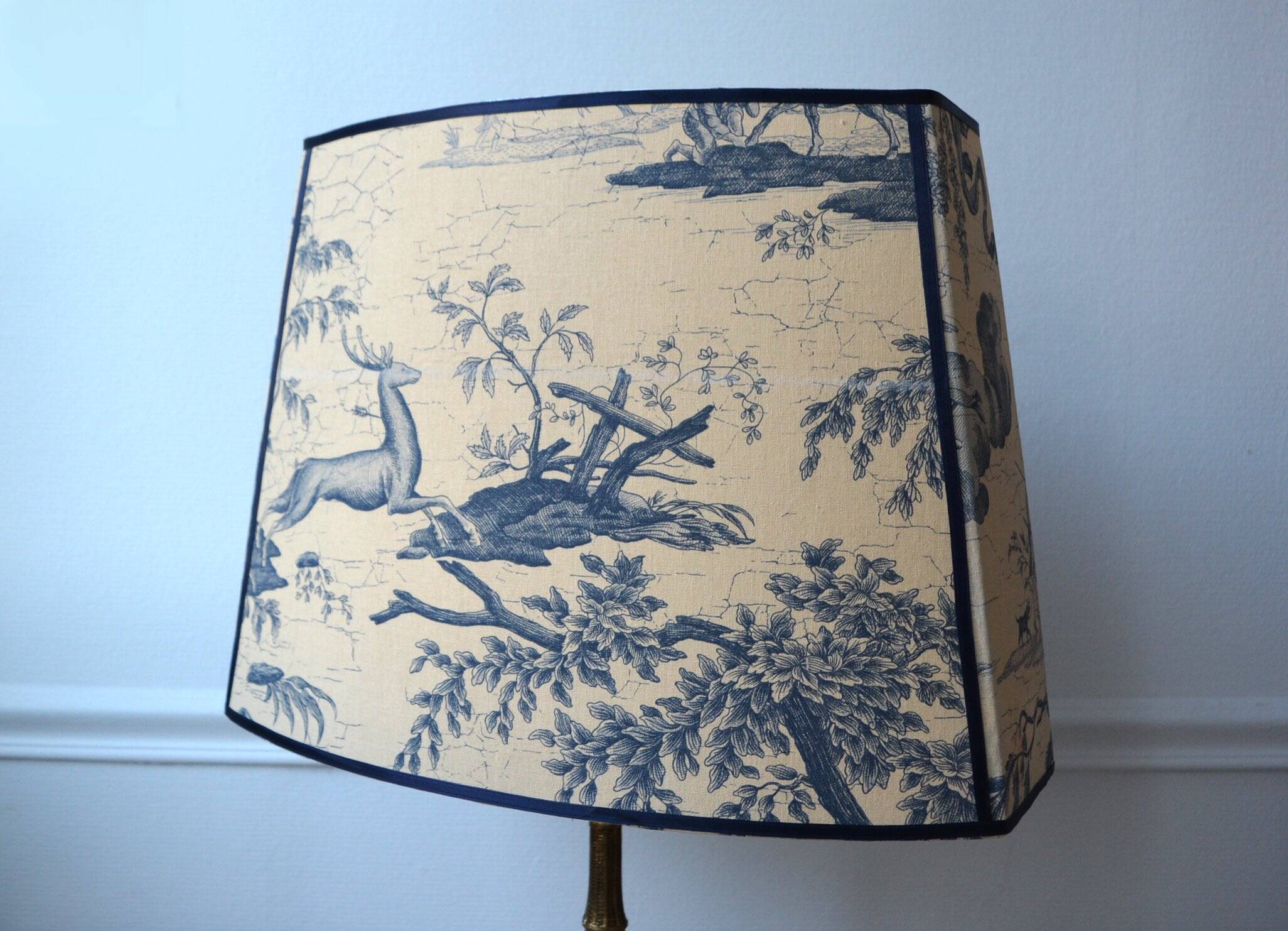 Lampshade in toile de Jouy fabric, Greek goddess Diana the huntress.