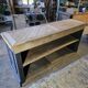 Chevron-patterned oak workbench