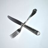 Ercuis set of 2 Trianon metal-plated dessert cutlery with crossed ribbon for cheese starter.