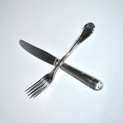 Ercuis set of 2 Trianon metal-plated dessert cutlery with crossed ribbon for cheese starter.
