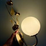 Vintage wall lamp in gold metal and white opaline
