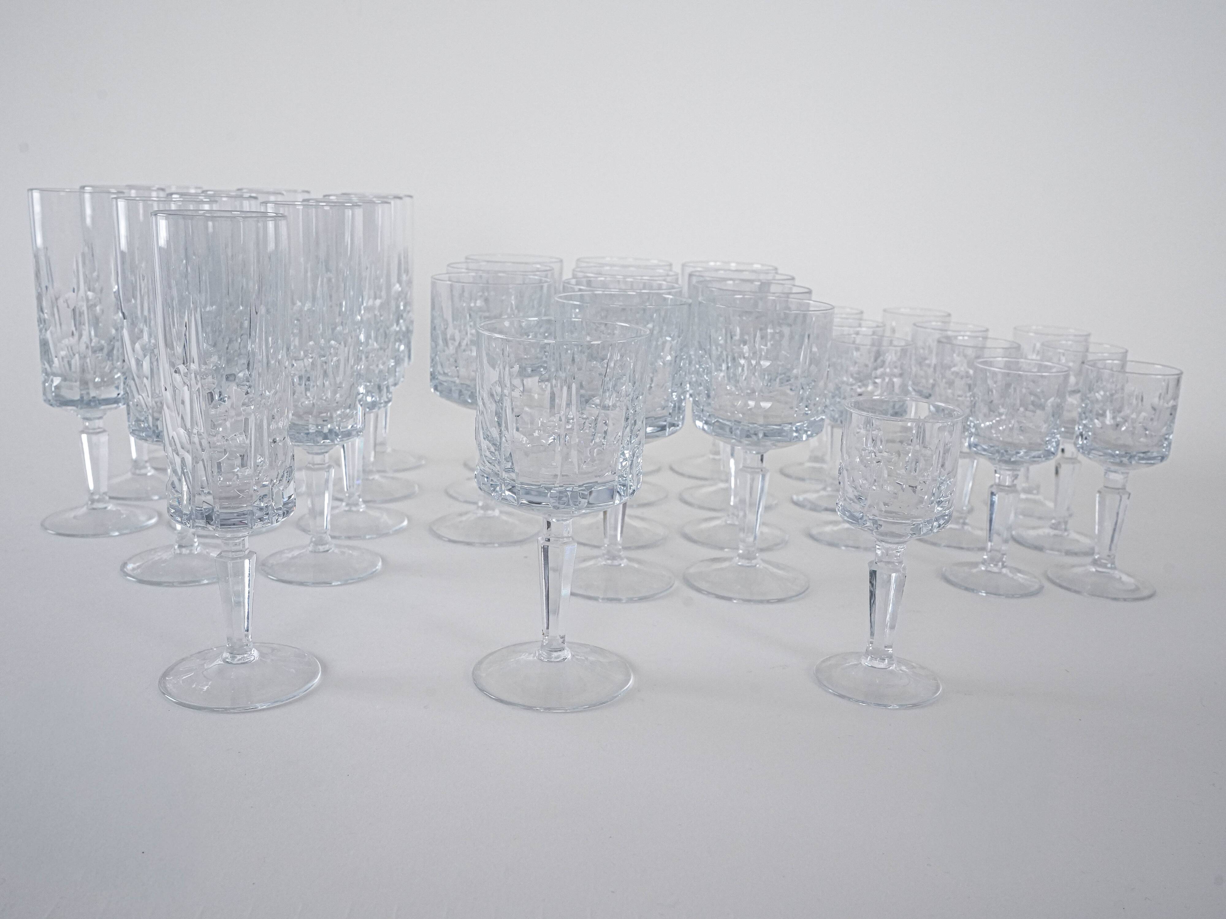 Set of crystal glasses, Italian design, 1970s, made in Italy