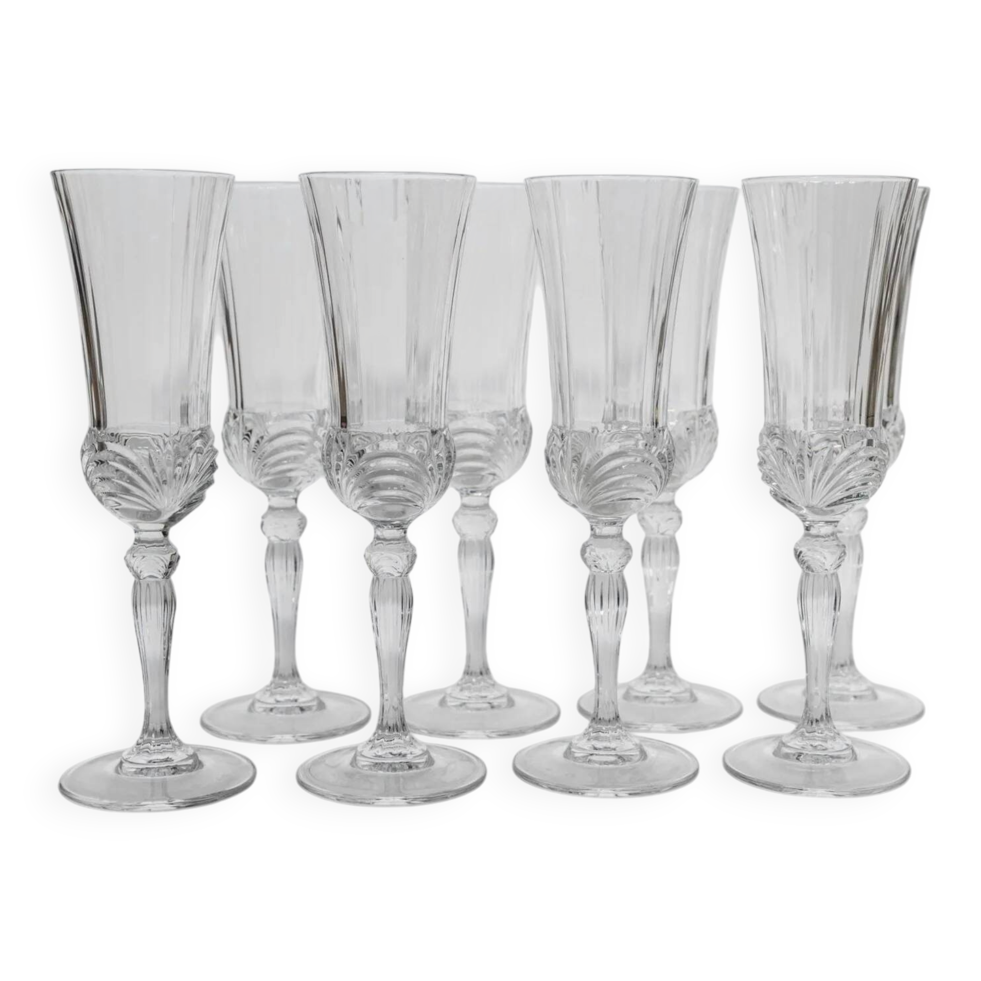 Verres à champagne en cristal clair - Ensemble de 8, cristal taillé italien Melodia, barware vintage des années 1980
