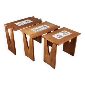 Set of 3 nesting tables by Guillerme and Chambron, France, 1960s