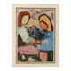 Grande peinture à l'huile moderniste suédoise « Mère et fille » par Gösta Falck vers 1960 - Vintage et encadrée