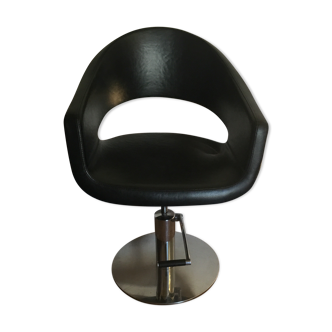 Fauteuil vintage professionnel assise en cuir et pieds chrome réglable