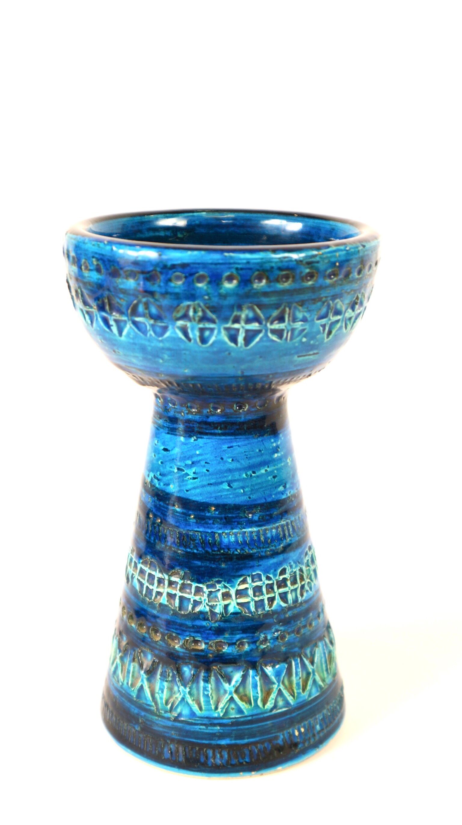 Blue vase candlestick Bitossi, aldo Londi design