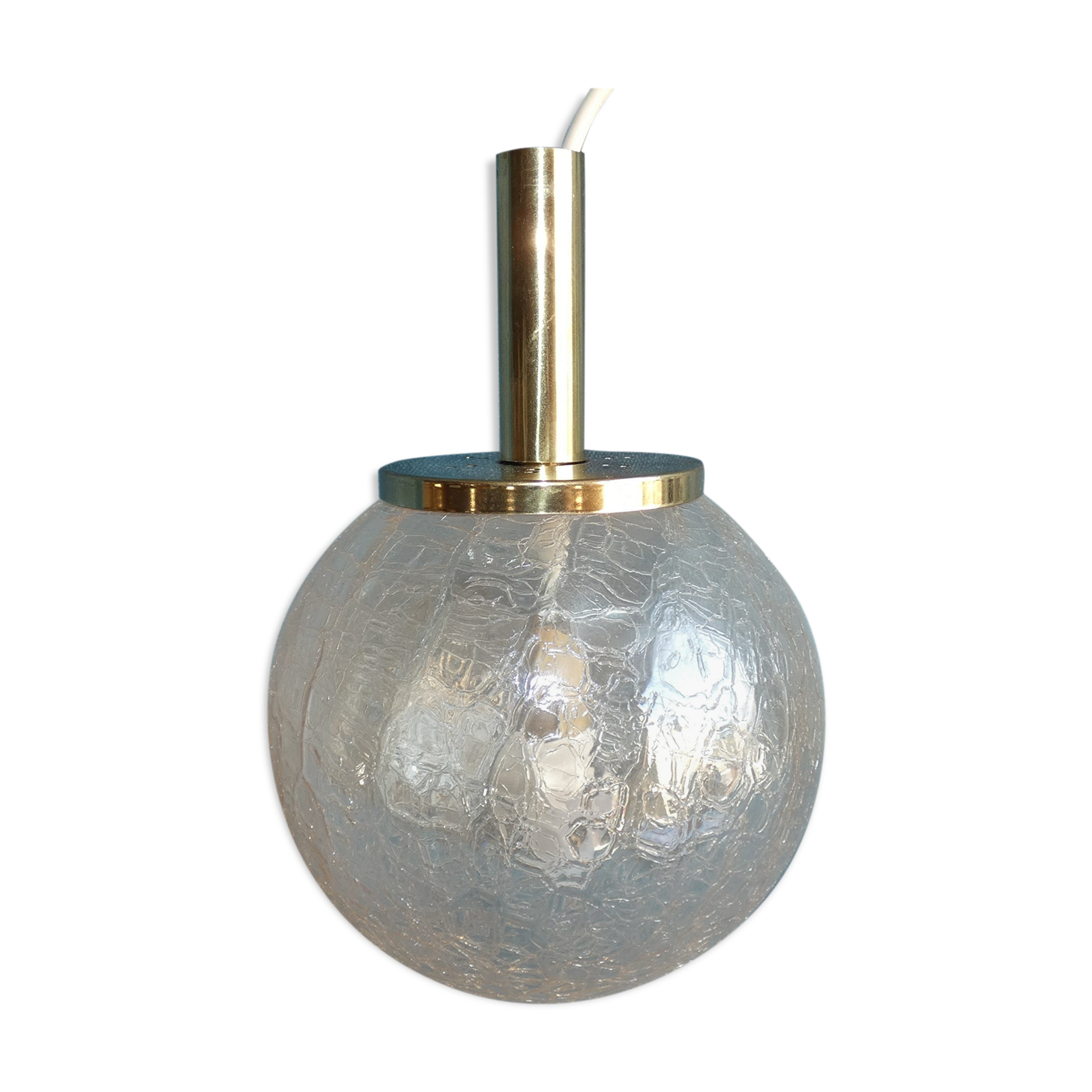 Suspension boule verre craquelé teinté doré et laiton 1970