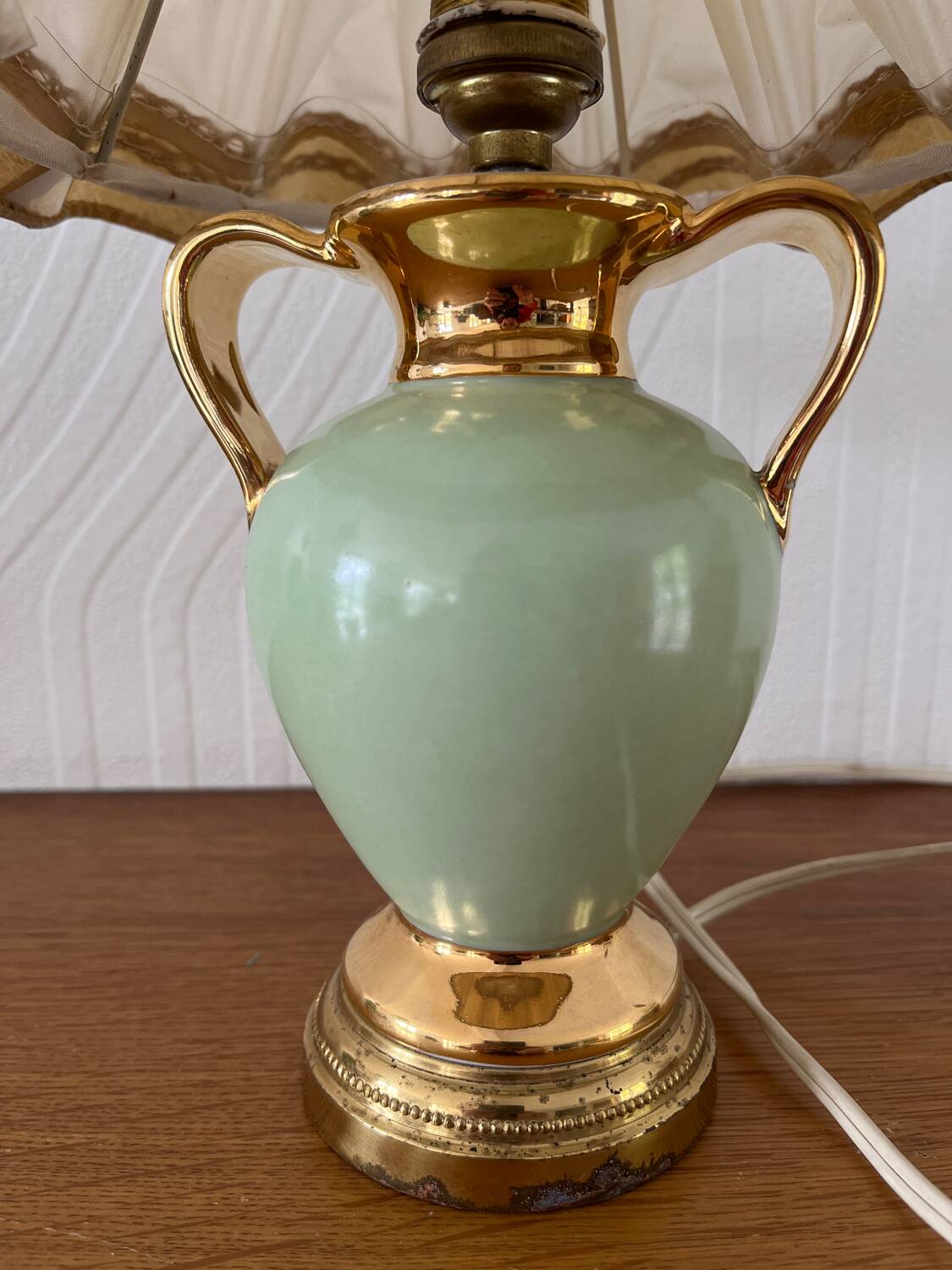 Lampe de chevet Vintage pied porcelaine vert et doré