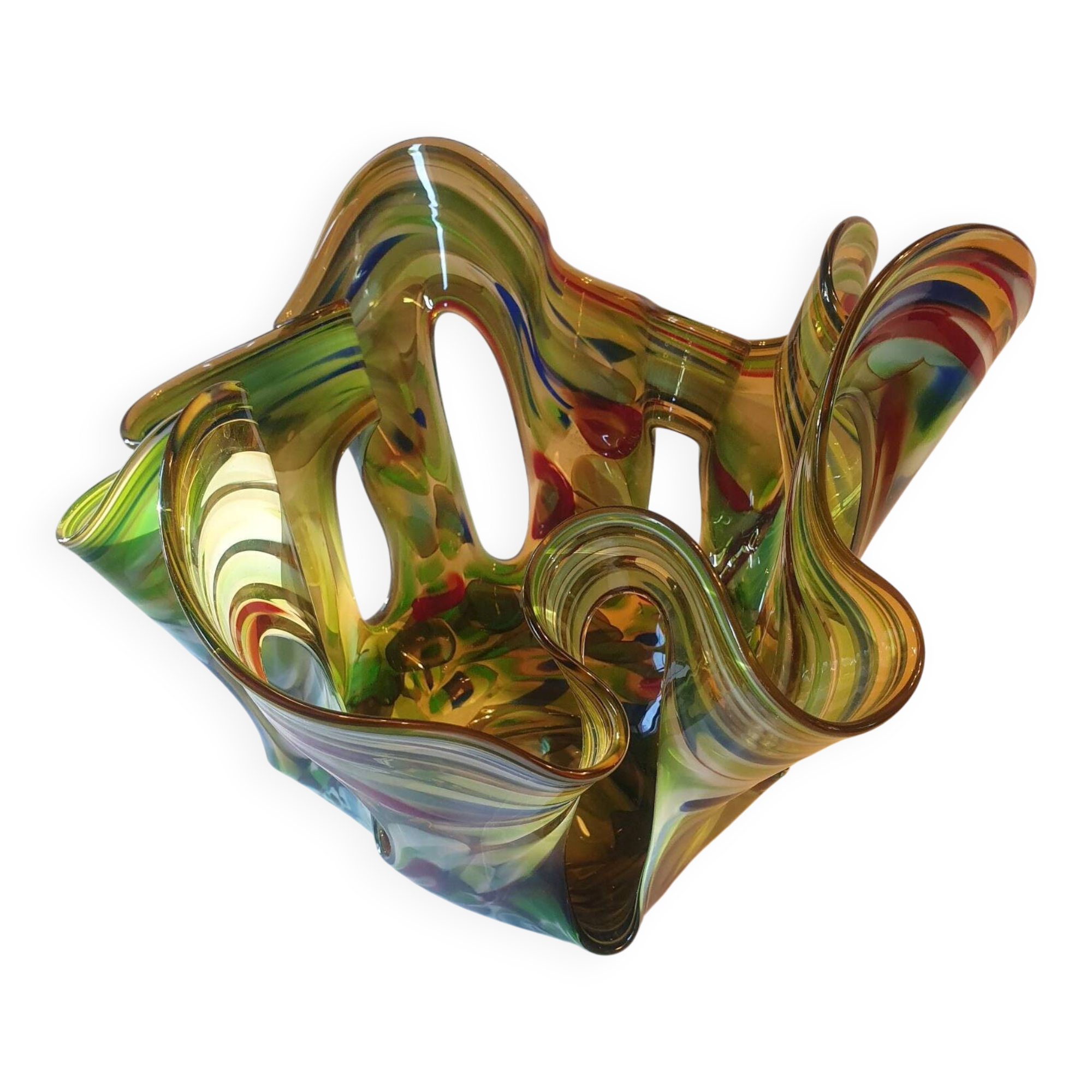 Large Makora handmade glass vase from the 70s