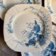 6 dessert plates Gien in blue ironstone, "Birds" service circa 1870 no. 2