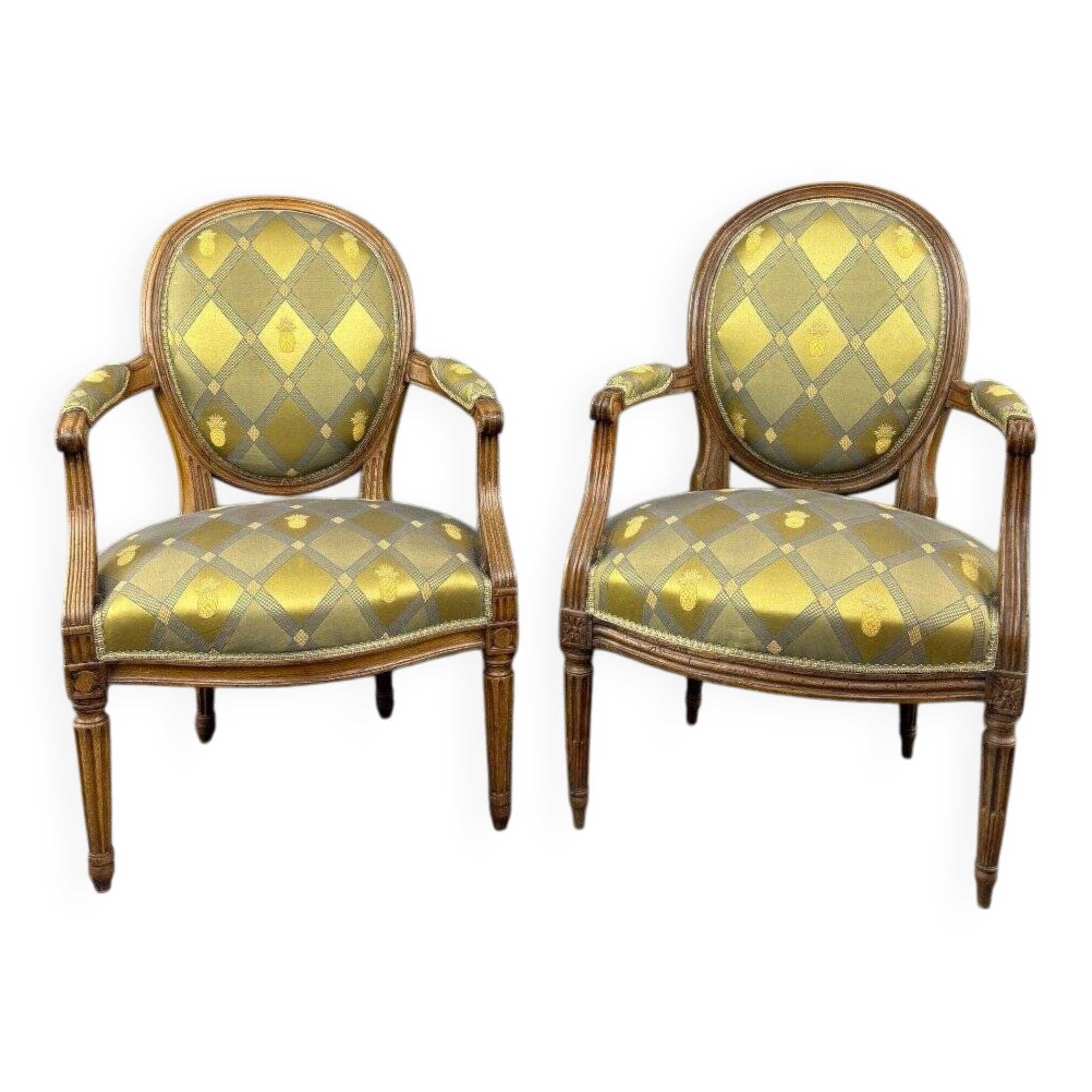Pair of louis xvi armchairs in carved wood, late 19th century