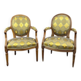 Pair of louis xvi armchairs in carved wood, late 19th century