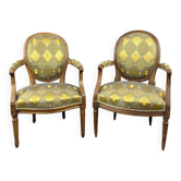 Pair of louis xvi armchairs in carved wood, late 19th century