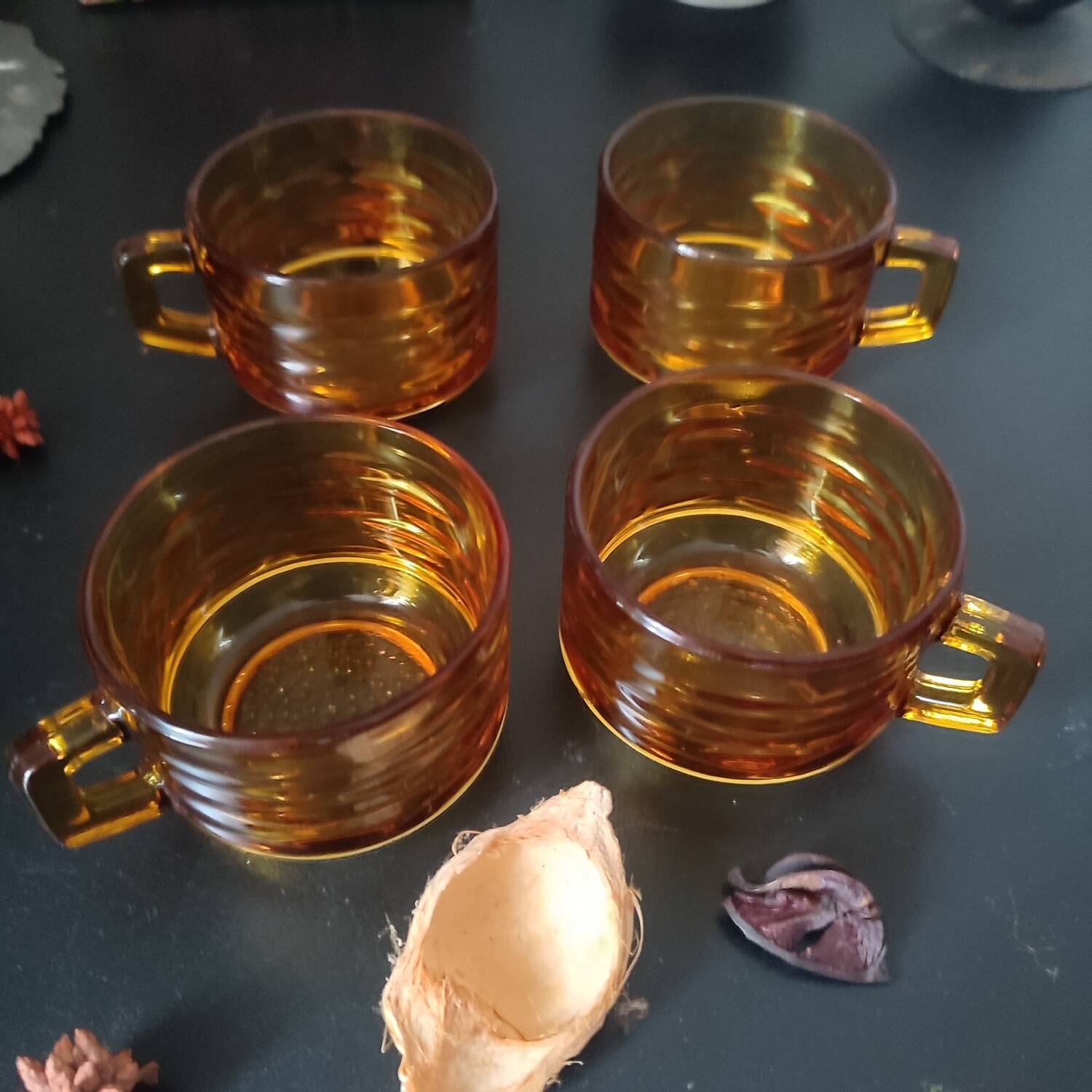 Set of 4 Vereco amber glass cups