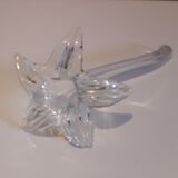 Glass soliflore vase in the shape of a fleur-de-lis on metal base