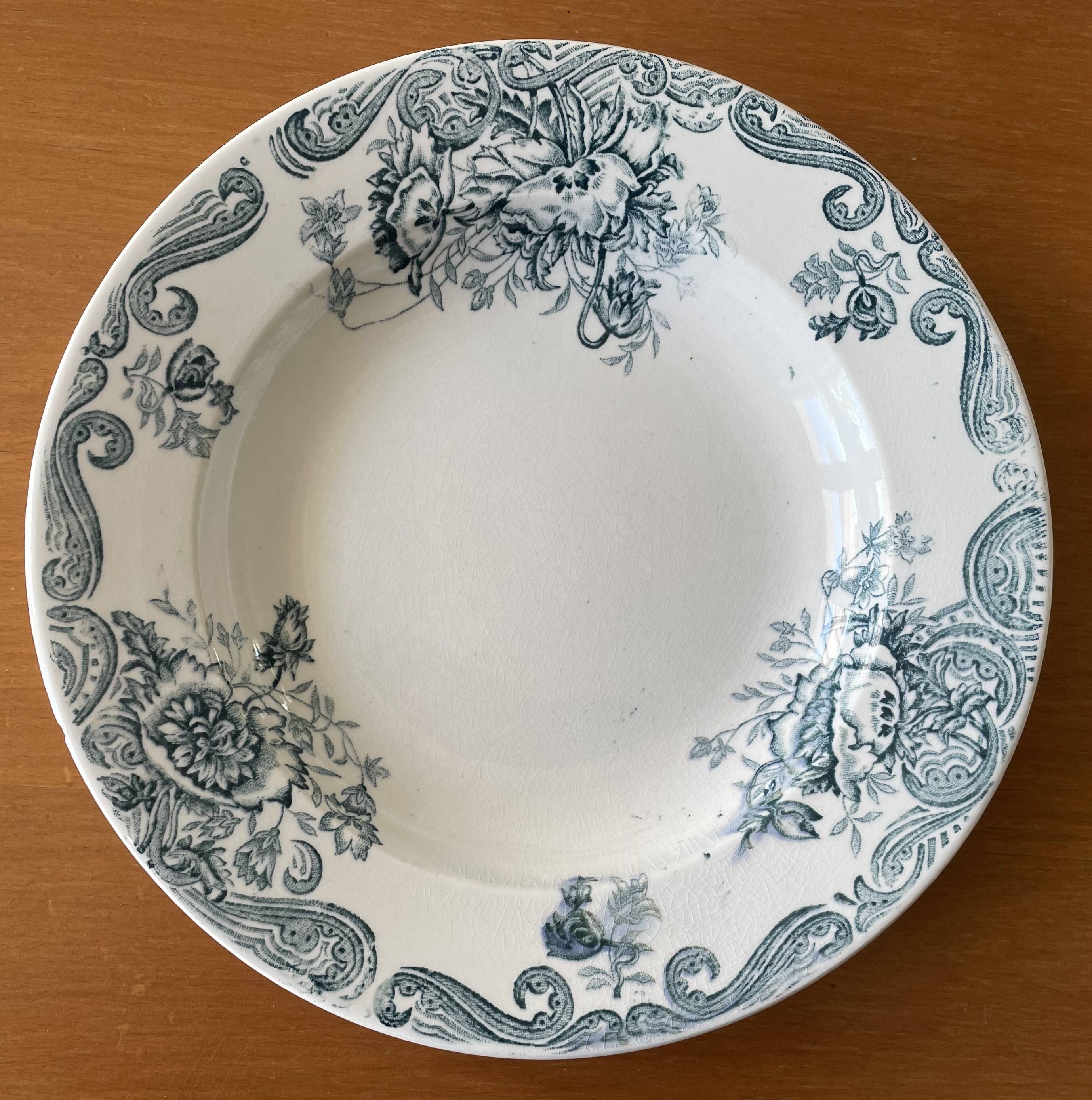 6 assiettes creuses anciennes en faïence de Clairefontaine