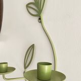 Wall Candle Holder, Green Metal Leaves
