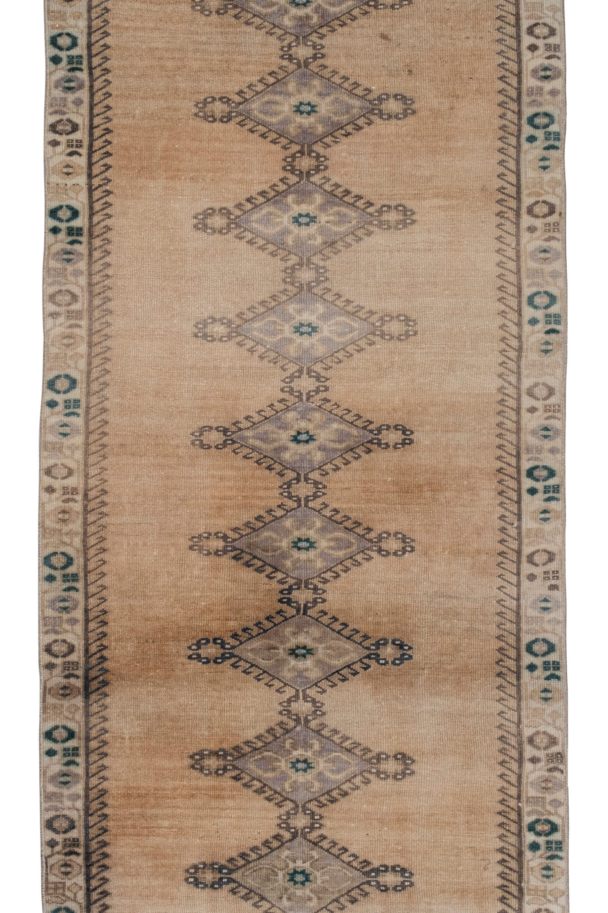 Distressed turkish oushak rug runner with soft color 100 x 228 cm