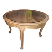 Table ronde en verre et bois