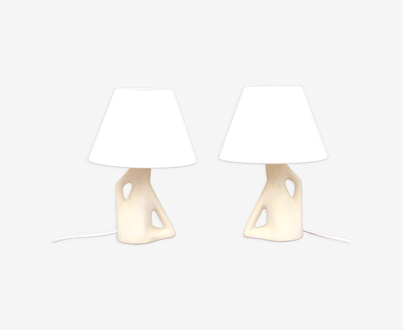 Paire de lampes blanches en céramique années 50