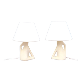 Paire de lampes blanches en céramique années 50