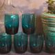 Six verres de verrier bleus paon vintages