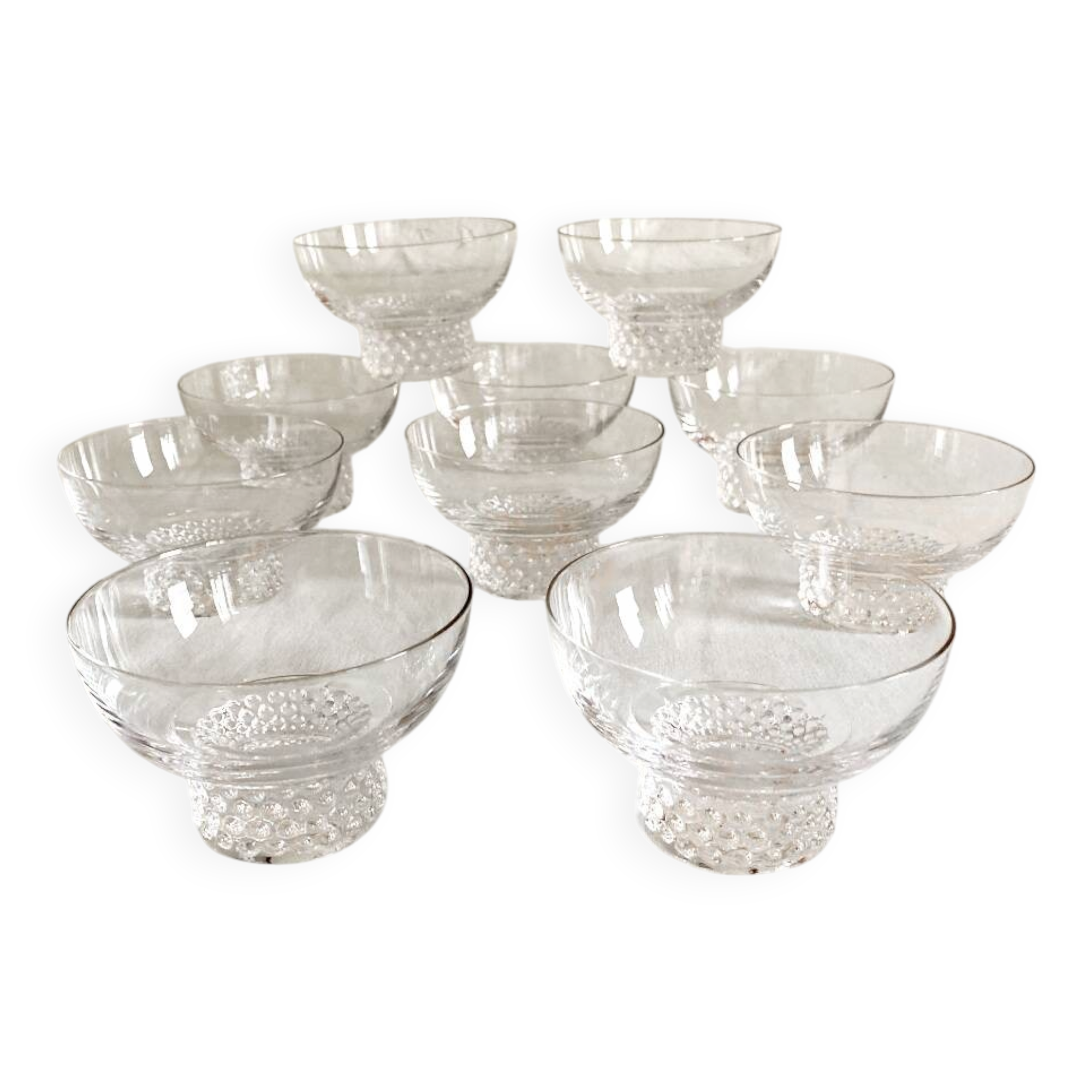 10 crystal champagne glasses, 1950s