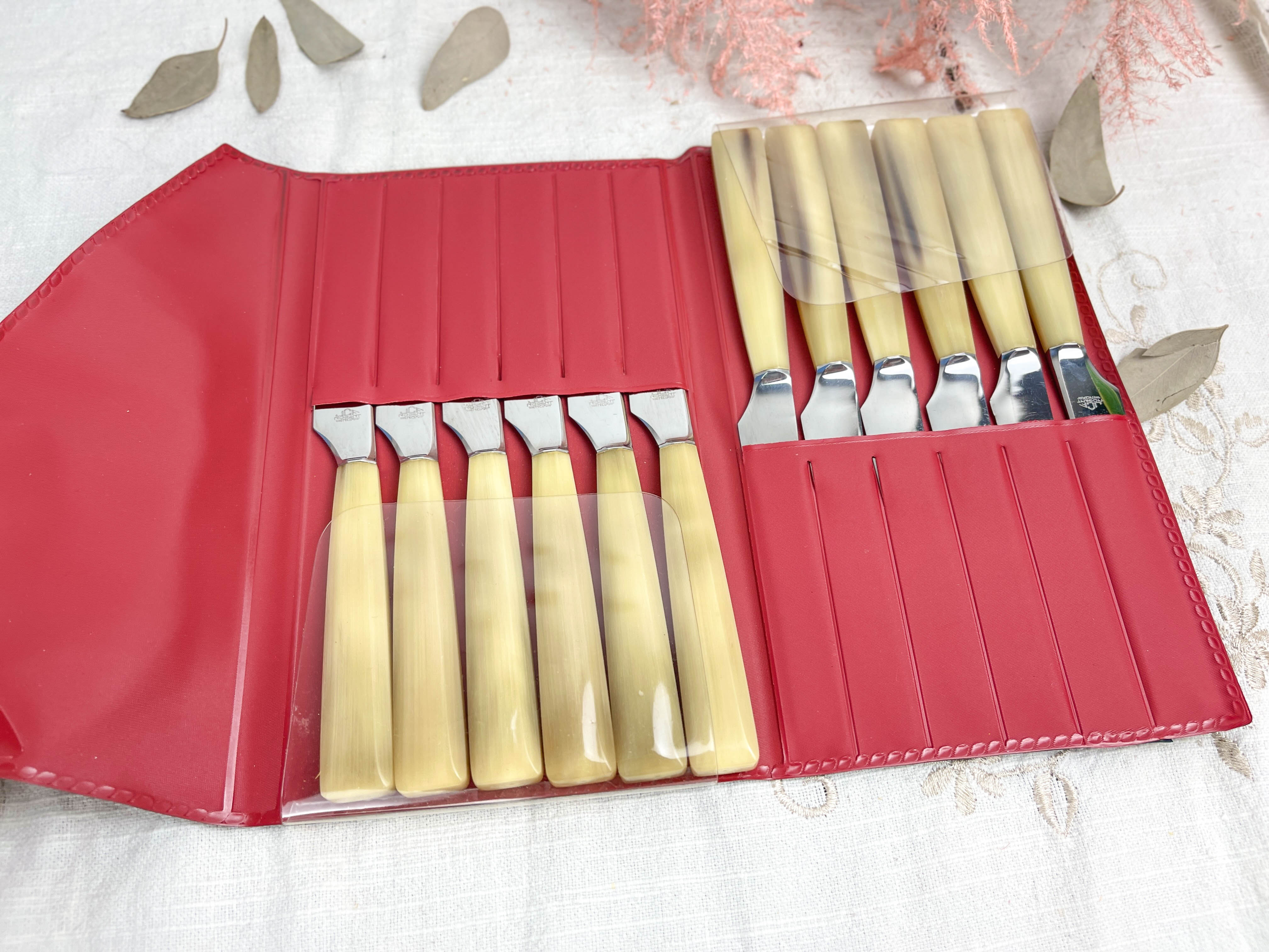 12 vintage knives NOGENT Bakélite imitation ivory