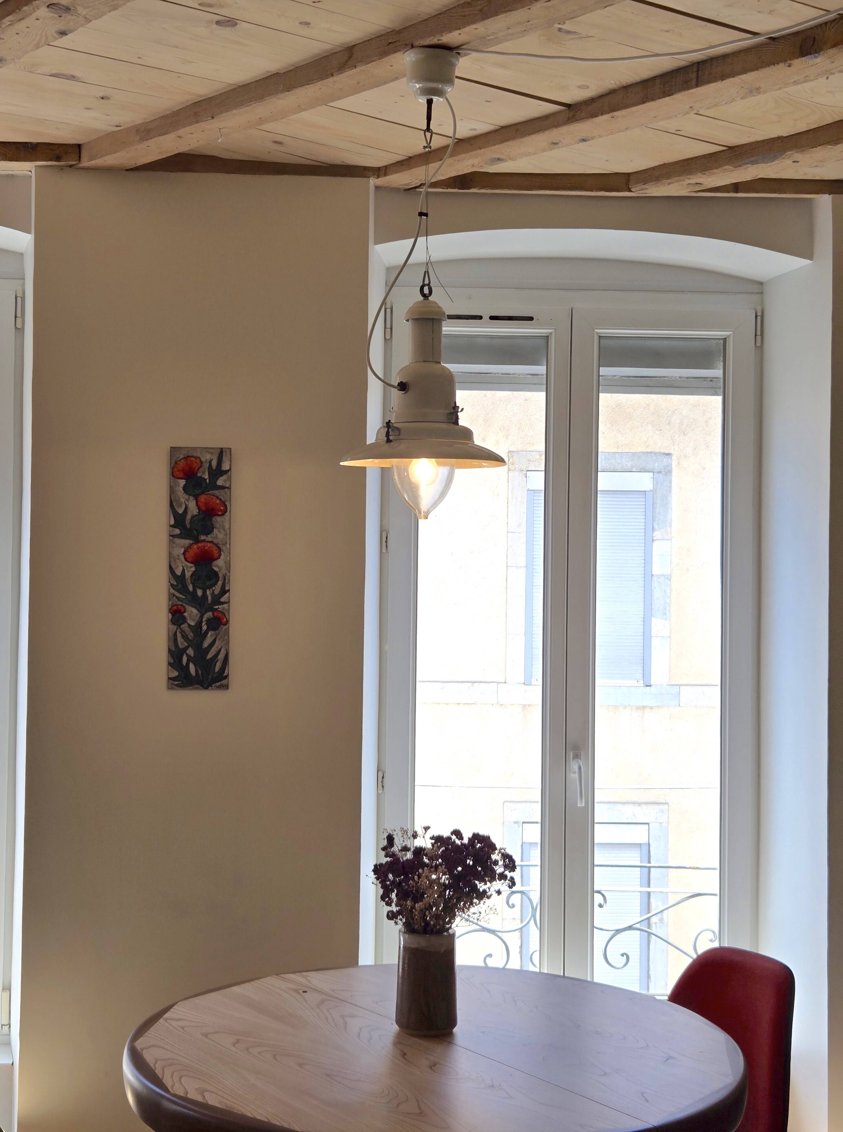 White fisherman's lamp or pendant light - Ucello design from the 80s