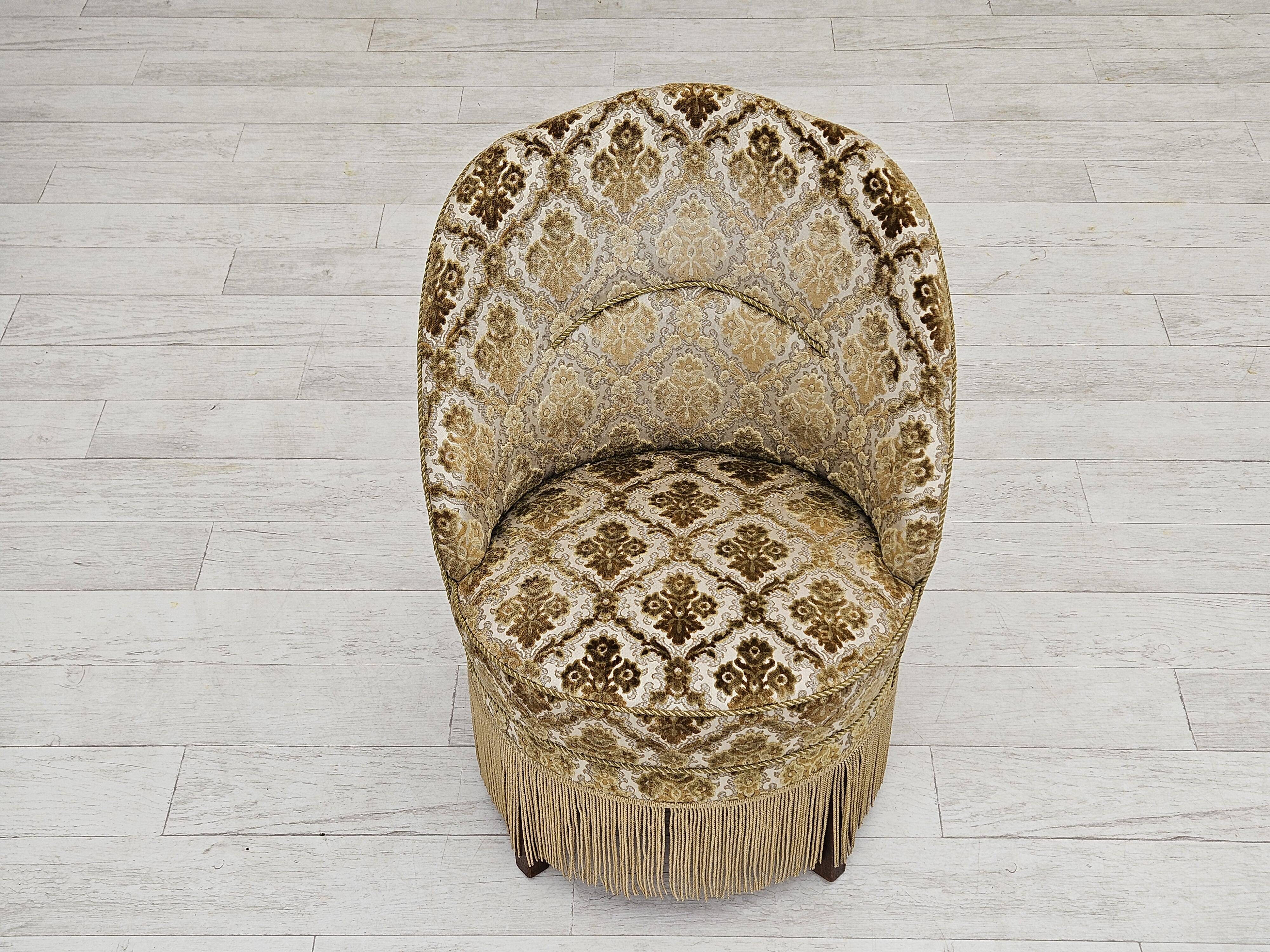 1950s, Danish easy chair, furniture velour, ash wood legs.