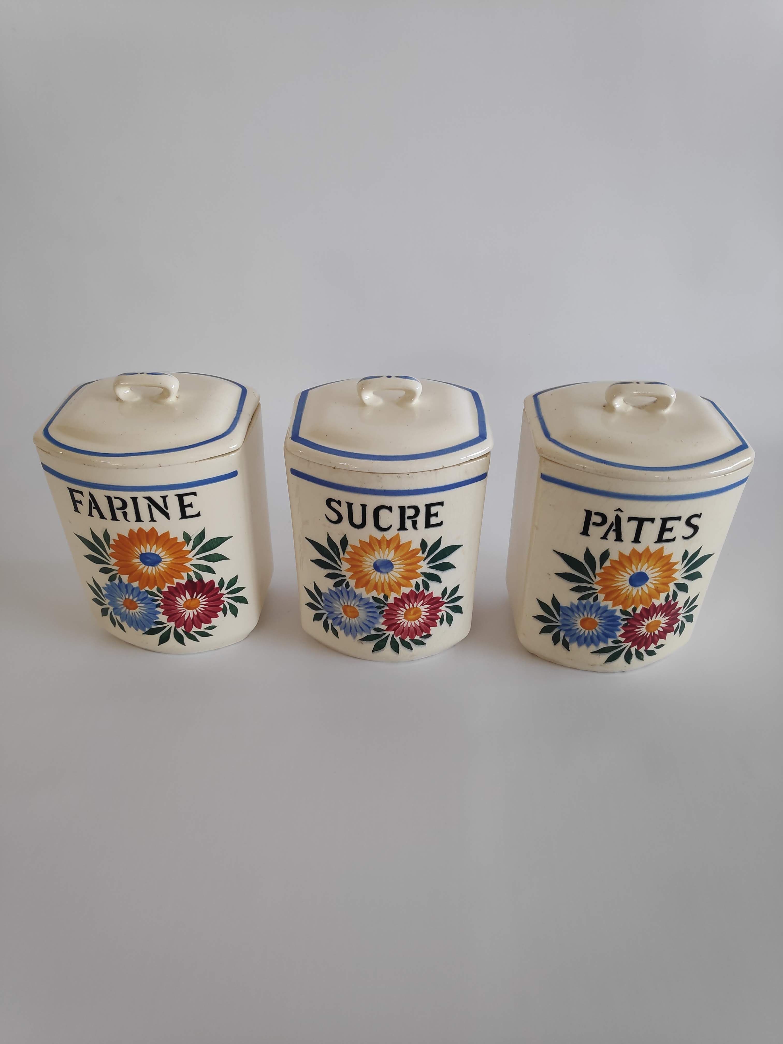 Lot de 3 pots à épices à motif floral en céramique Terre de Fer