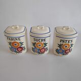 Lot of 3 format spice pots with floral pattern in ceramic Terre de Fer