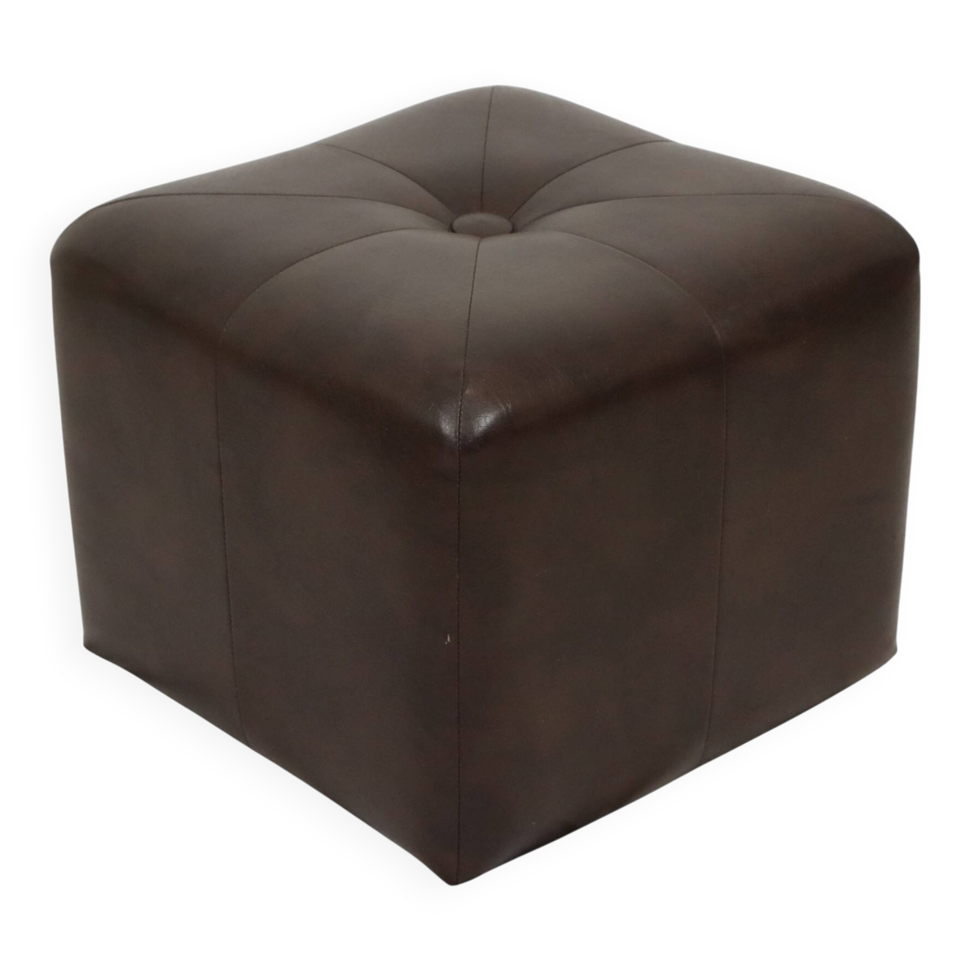 Vintage Square Pouf Brown Faux Leather Patchwork 40cm