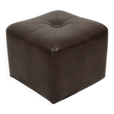 Vintage Square Pouf Brown Faux Leather Patchwork 40cm