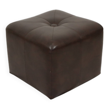 Vintage Square Pouf Brown Faux Leather Patchwork 40cm