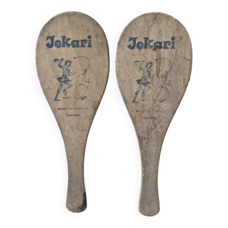 Pair of old Jokari children's wooden rackets made in France vintage sport