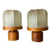 Pair of cocoon table lamps with pine, Italy, 1970s