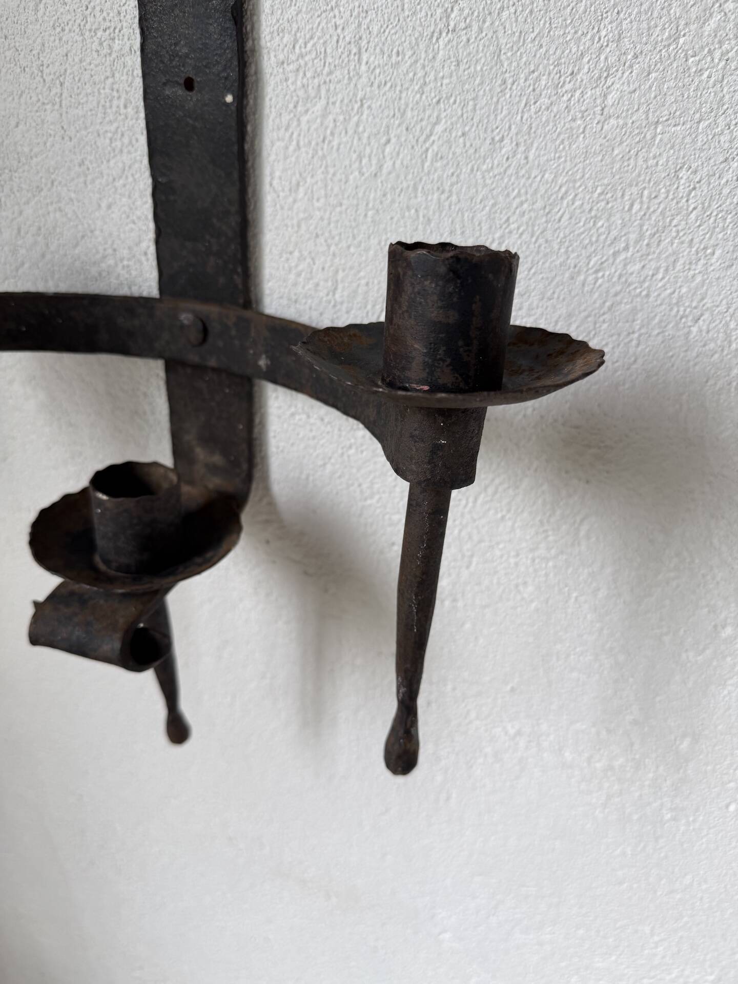 Wrought iron candle holders 1900 brutalist sconces