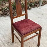 Art deco chair in solid wood and burgundy fabric