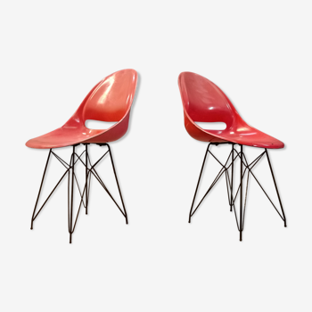 Paire de chaises rouges par Miroslav Navràtil pour Vertex 1959