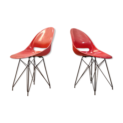 Paire de chaises rouges par Miroslav Navràtil pour Vertex 1959