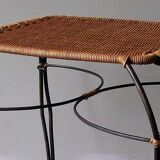 Vintage Swedish iron and rattan wine or side table in rattan and iron, 1970s