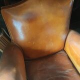 Pair of club chairs with mustaches in havana leather in their juices circa 1930
