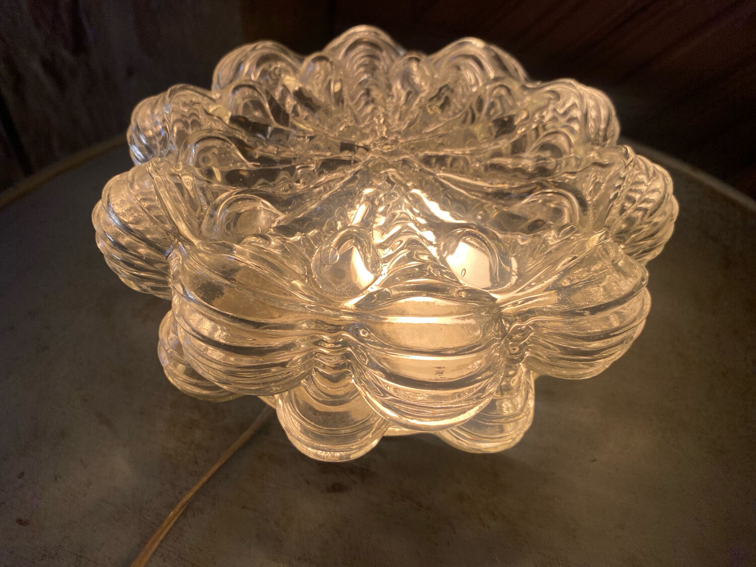 Ceiling light fixture in glass by Helena Tynell circa 1960.