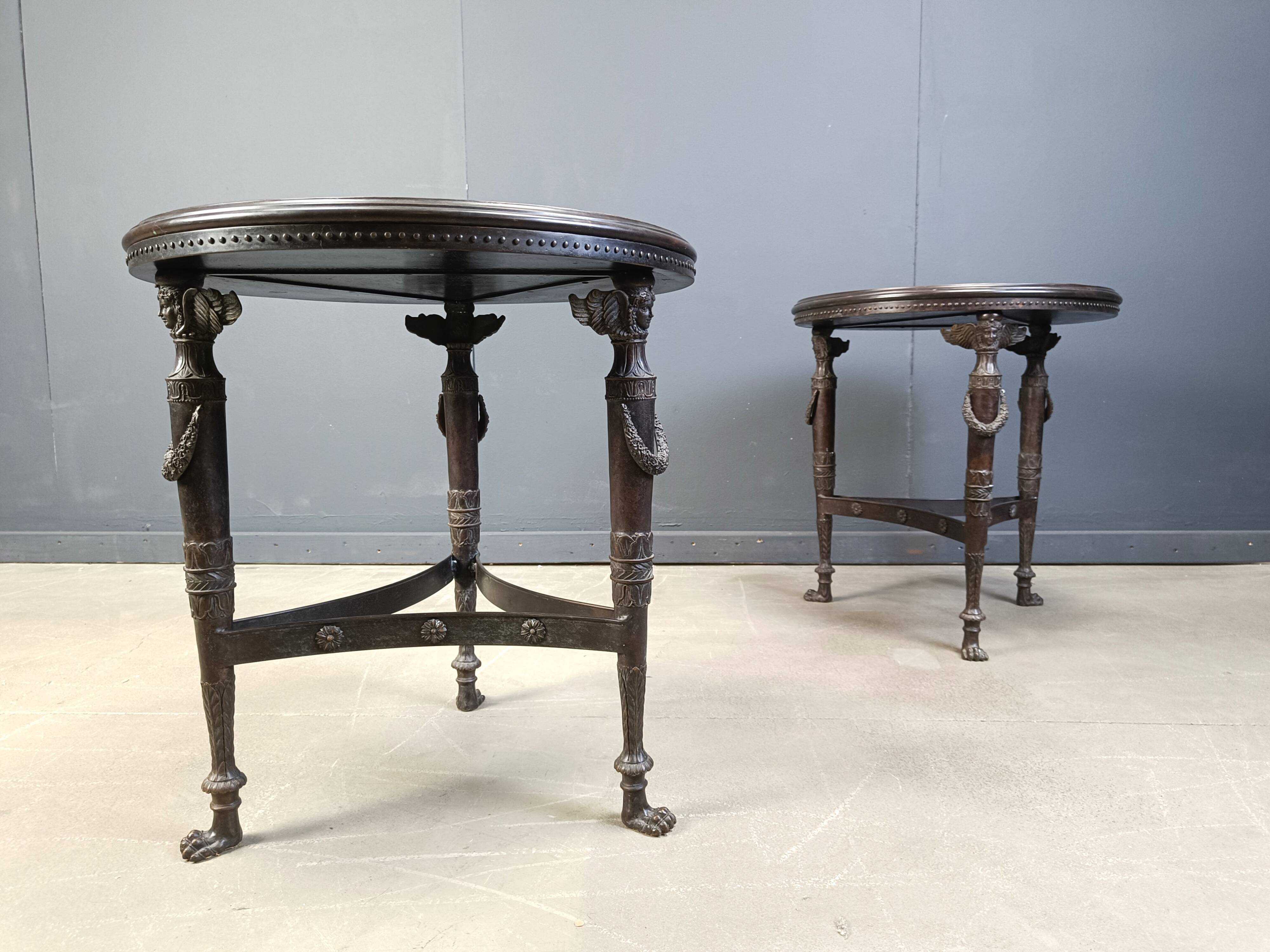French Empire style marble and bronze side tables, 1950s
