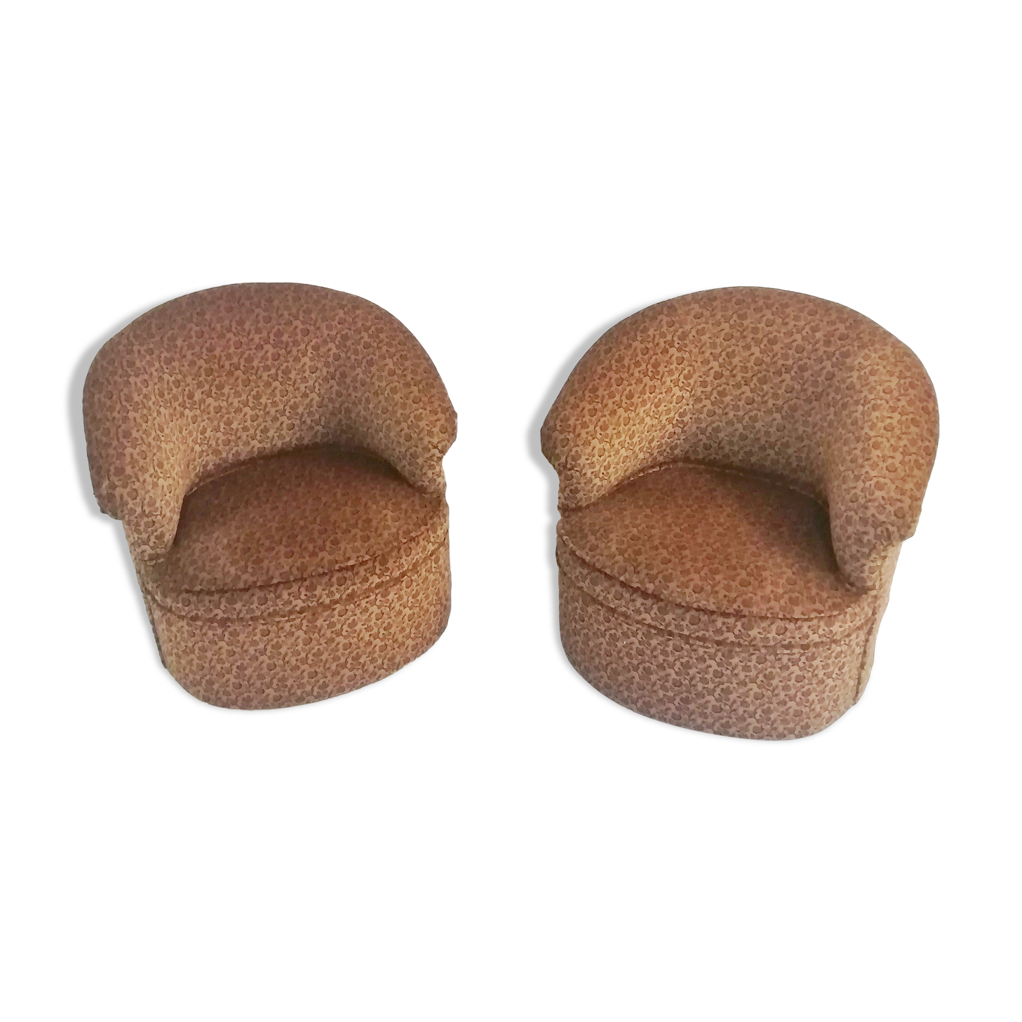 Armchairs with floral print of corduroy fabric. 1980s.